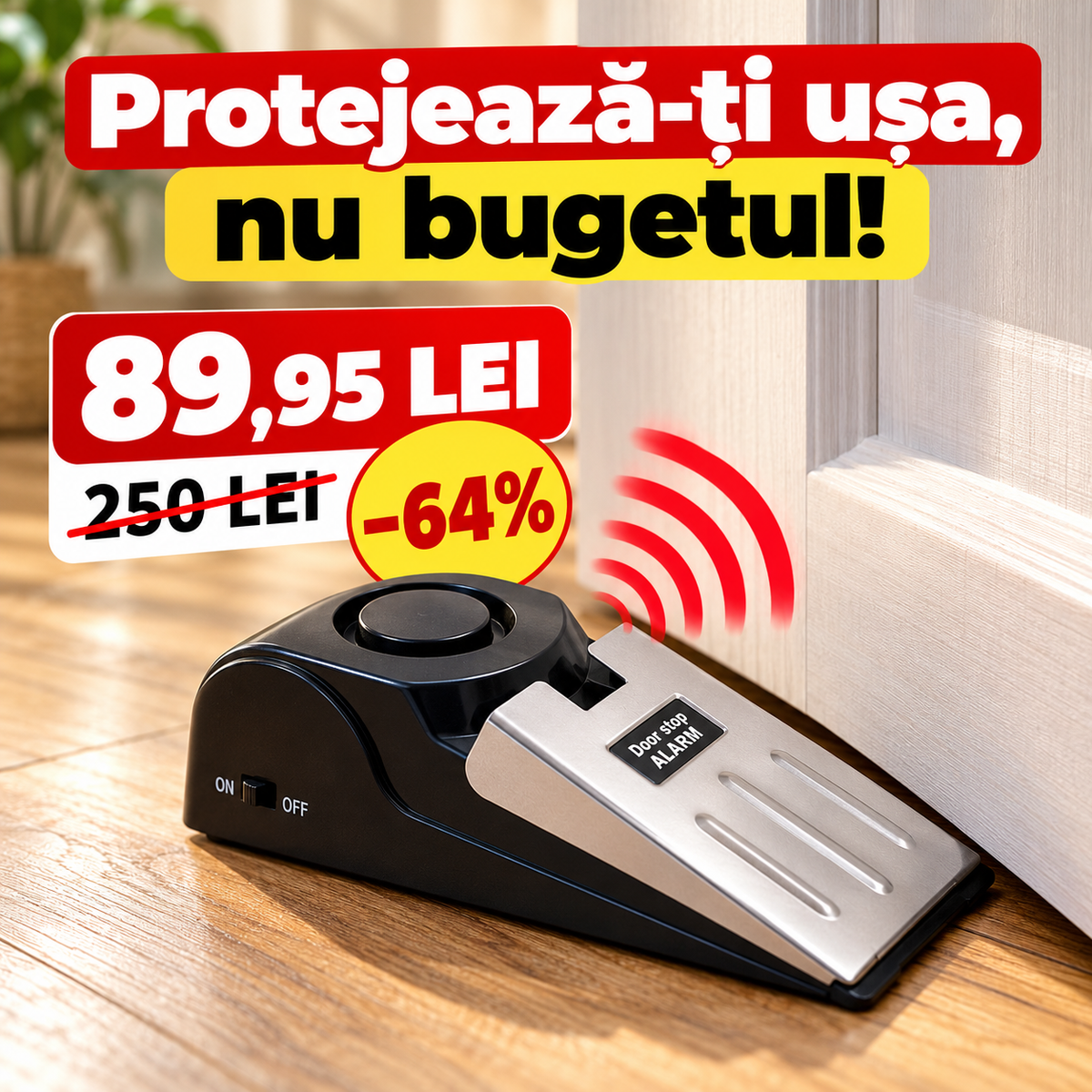 Dispozitiv de Siguranță 2 în 1 pentru Uși – Alarmă și Opritor